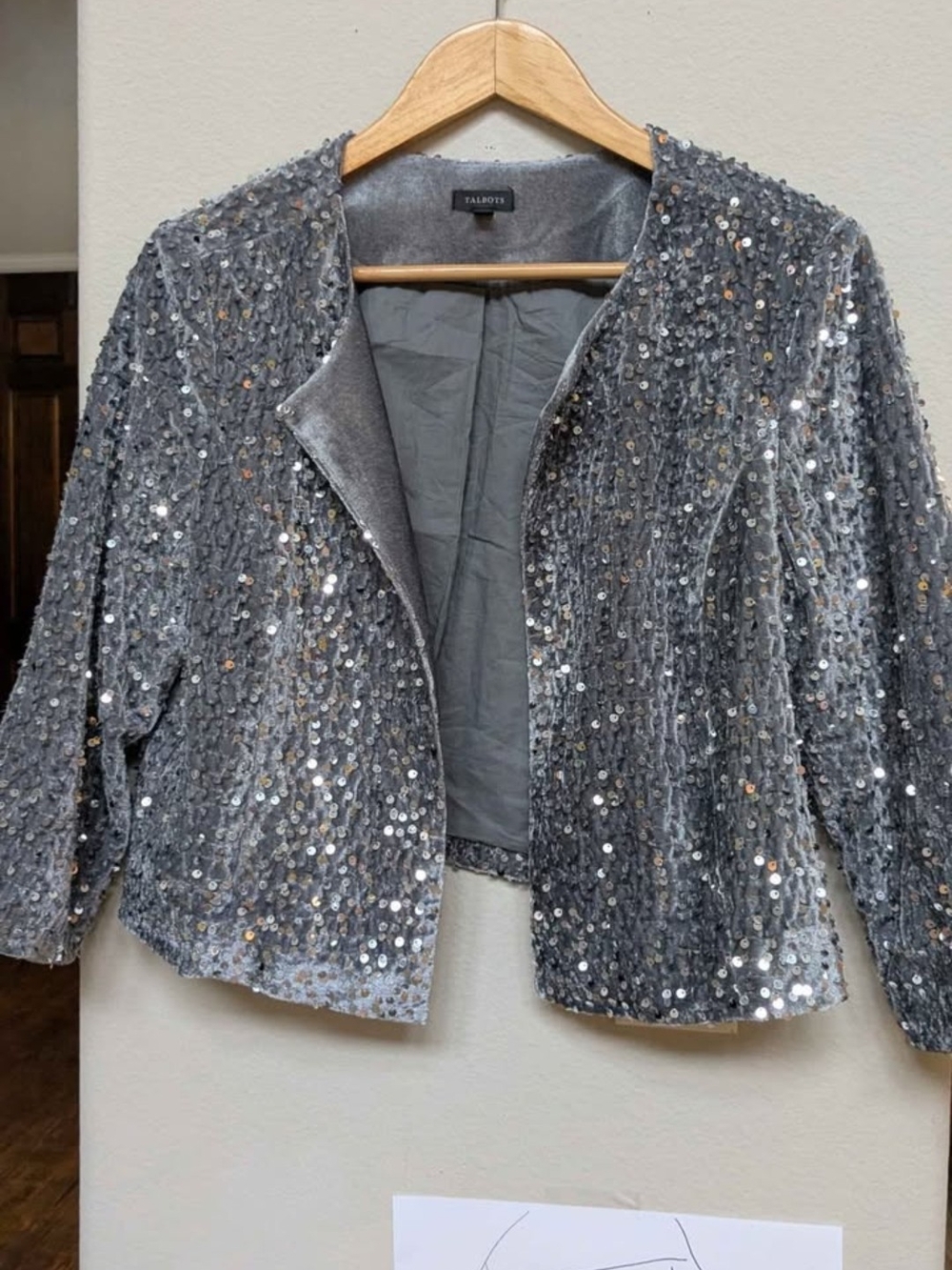 Talbots Silver Sequin Open-Front Jacket
